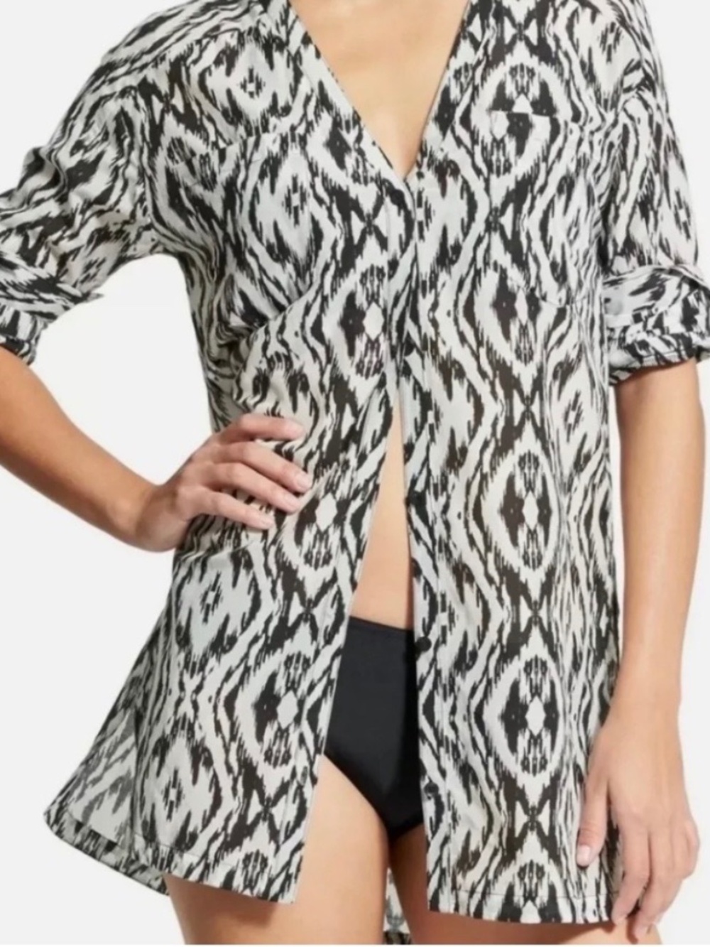 Athleta Printed Kaftan Shirt Dress Tunic Ikat Cover Up